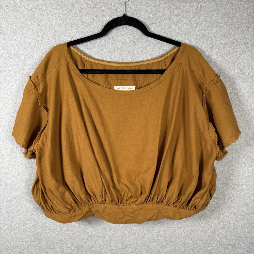 Free People Cloud 9 Bubble Tee Linen Blend Bohemian in Pecan Brown Small